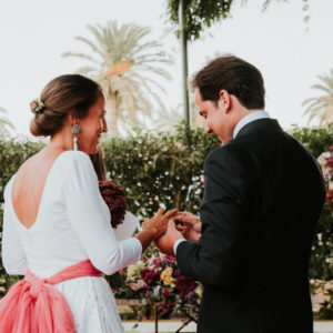 Ceremonia civil de boda en Hacienda L'origen de Carmona. Entrega de anillos.